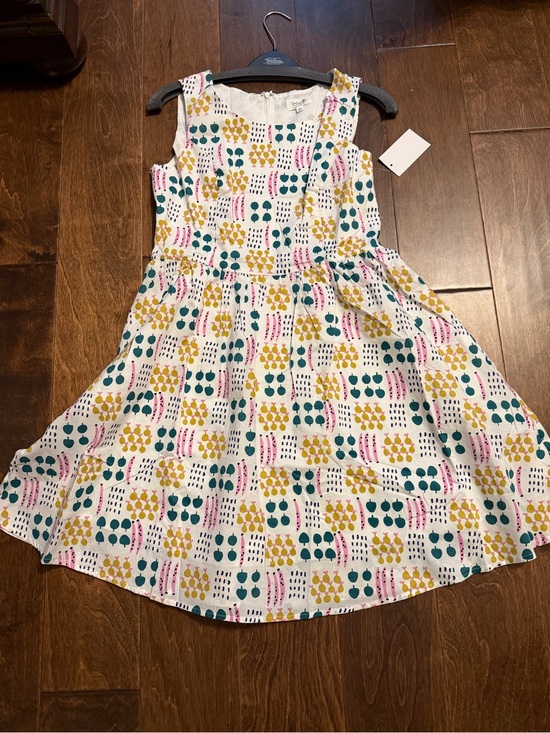 Tulip B Dresses & Skirts - Sleeveless White Cotton Dress with Teal, Yellow & Pink Print